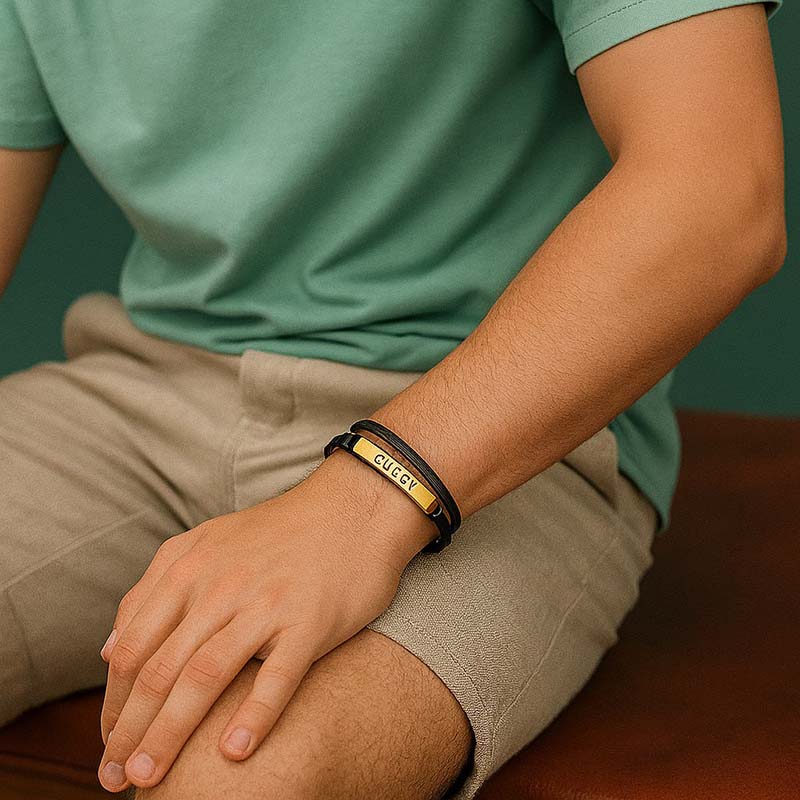 دستبند چرم مردانه مدل پلاک دار